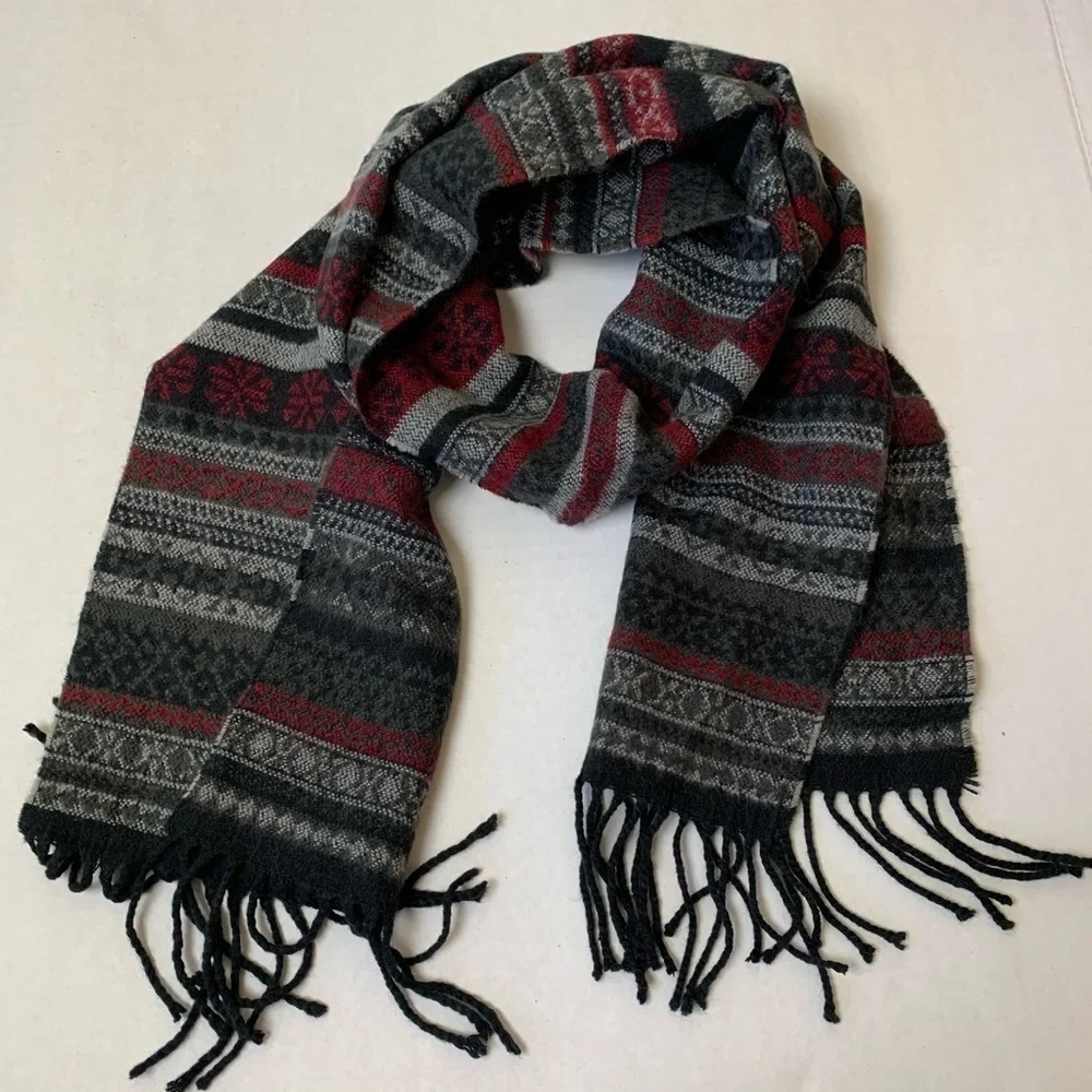 Vintage Winter Red and Gray Scarf